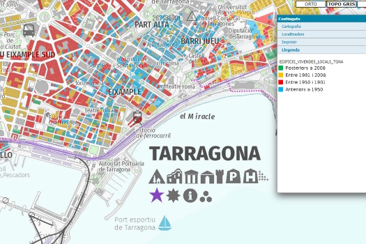 Mapa general del terme municipal de Tarragona. En vermell, les cases en pitjor estat d´eficiència energètica